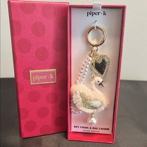 piper·k Pink Swan Key Chain & Bag Charm with Pearl Accents